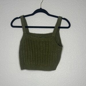 Wild Fable Olive Green Ribbed Knit Cropped Tank Size Small